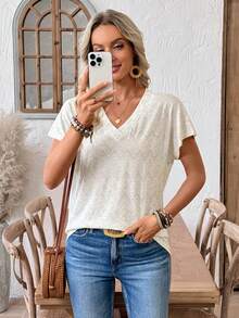 EMERY ROSE 女士V领短袖休闲宽松T恤 - 彩色 - 查看 6