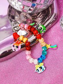 THE POWERPUFF GIRLS X SHEIN 新款锌合金卡通图案串珠手链，休闲可爱，适合派对、音乐会、节日等场合。 - 白金 - 查看 1