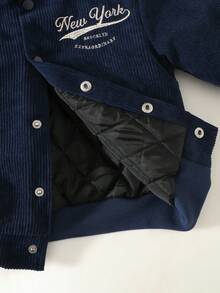 Maija Kids 男童海军蓝拼接灯芯绒英文刺绣图案休闲领夹克 - 藏蓝色 - 查看 5