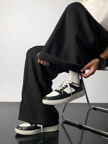 SHEIN Teens/Youth Boys' Toothpick Fold Casual Pants, Solid Color All-Match Versatile Trousers Suitable For Commuting, School, Daily Casual, Travel, Outdoor, Party, Autumn/Winter - Black - View 3