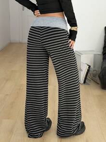 Coolane 女士夏季节日文艺复兴集市街头复古Y2K Grunge印花弹力翻边裤黑色直筒裤 - 深灰色 - 查看 4