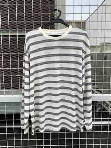 DAZY 休闲条纹宽松长袖圆领女式T恤 Y2k - 藏蓝色 - 查看 8