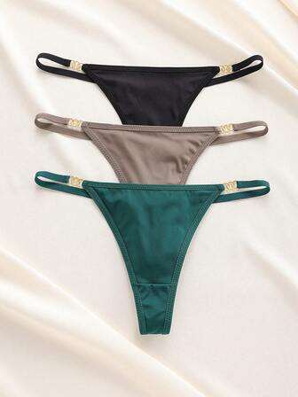 SHEIN 3pcs/Pack Women's Comfortable Casual Thong Panties With Circular Waist Connector