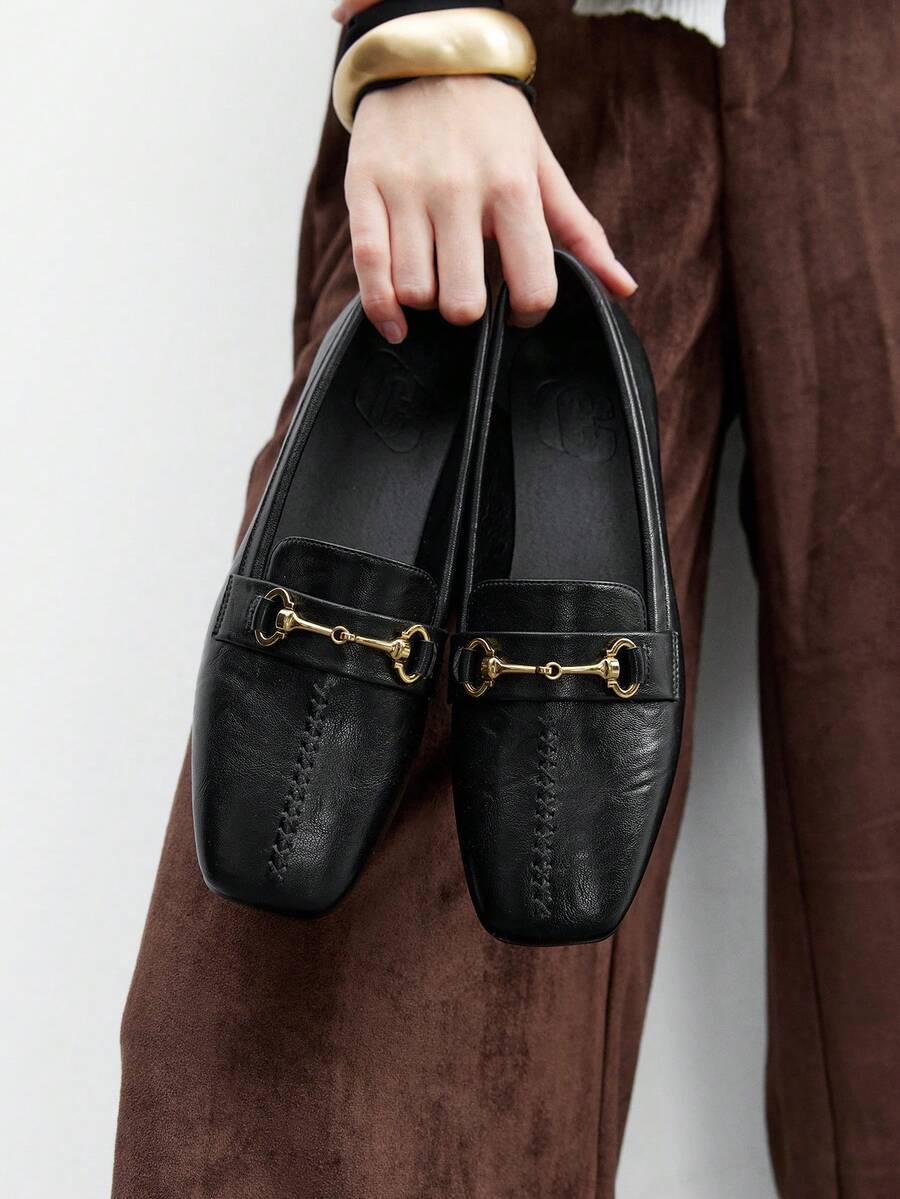 CUCCOO BIZCHIC Women's Square Toe Metal Decor Casual Commuting Fashion Shoes For Christmas - Black - View 1