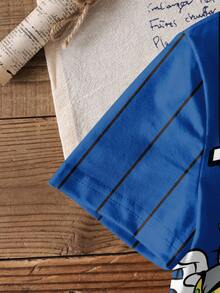 TOM & JERRY X SHEIN Áo thun ngắn tay họa tiết hoạt hình chữ cái, sọc phối màu tương phản, phong cách thường ngày cho bé trai, thích hợp mặc đi làm, mùa hè. - trắng - Xem 3