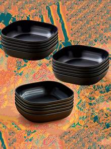 1/5/10/20 piezas Platos de cena de plástico, platos de vajilla de plástico cuadrados reutilizables negros, para el hogar, la cocina, el restaurante, el dormitorio, el camping y el picnic, platos cuadrados profundos y ligeros, platos de cena irrompibles, platos para ensaladas, cuencos para aperitivos, para servir platos, postres, aperitivos y huesos de pollo, cocina - Multicolor - Ver 2