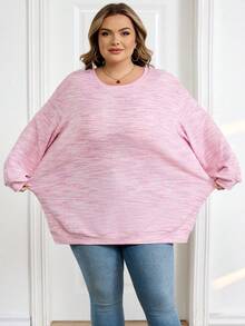 SHEIN CURVE+ 大码女式彩色华夫格针织套头卫衣，秋冬季 - 粉色 - 查看 4