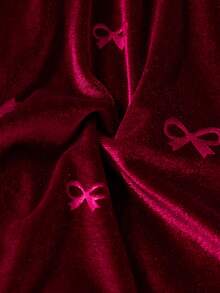 SHEIN Tween Girl' Velvet Dress,Burgundy,Autumn,Elegant,Party Wear With Embroidered Color-Block Collar Applique,Fashionable Holiday Autumn/Winter Clothing - Red - View 5