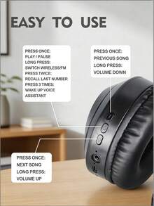 Teckwe 新款无线耳机，可折叠头戴式设计，高清通话质量，可折叠伸缩耳带，适用于商务及普通智能手机，高保真音质，低音浑厚，超长续航。（电池容量：150mAh） - 黑色 - 查看 4