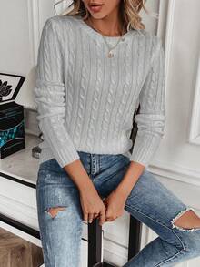 Pariaura Casual Solid Color Crew Neck Sweater, Autumn/Winter - Grey - View 4