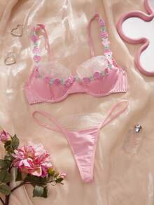 Crystal Vow 2pcs Women's Sexy Underwear Set, Wireless Push-Up Bra And Thong Panty - Pink - View 6