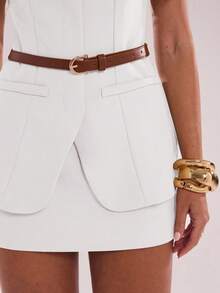 SHEIN BAE Elegant Solid Color Fitted Vest And Short Skirt Suit, Suitable For Daily Commute In Fall/Winter - White - View 8