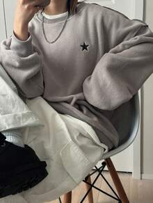 FRIFUL Women's Casual Colorblock Star Pattern Sweater, Autumn/Winter - Grey - View 3
