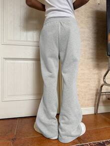 PAVTROS 男士休闲时尚街头抓绒字母图案抽绳腰喇叭运动裤 - 灰色 - 查看 2