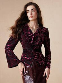 Arave Áo dài tay thắt eo thêu ren gợi cảm/thanh lịch ngọt ngào cho nữ, mùa xuân/thu - Màu tím - Xem 4