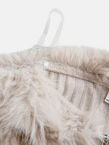 SHEIN Girlism Teen Girls Apricot Off Shoulder Fuzzy Trim Crop Jacket,Suitable For Autumn And Winter, Elegant And Sweet, Spring Festival Ribbed Knit Cardigan Faux Fur Off-Shoulder Cardigan Rib-Knit Cardigan