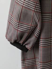 Chiquease 女士翻领灯笼袖千鸟格宽松休闲长裙 - 棕色 - 查看 3