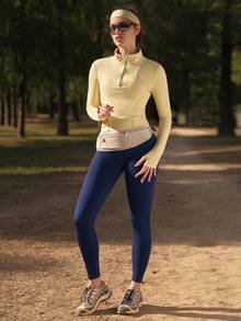 SHEIN In My Nature Einfarbige, nahtlose Outdoor-Sport-Leggings mit hoher Taille - Blau - Übersicht 5