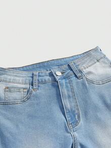 ROMWE Grunge Punk Spring Valentine's Day Y2K Retro Millennium Sexy Lace-Up Design Fitted Flare Leg Jeans For Women - Blue - View 3