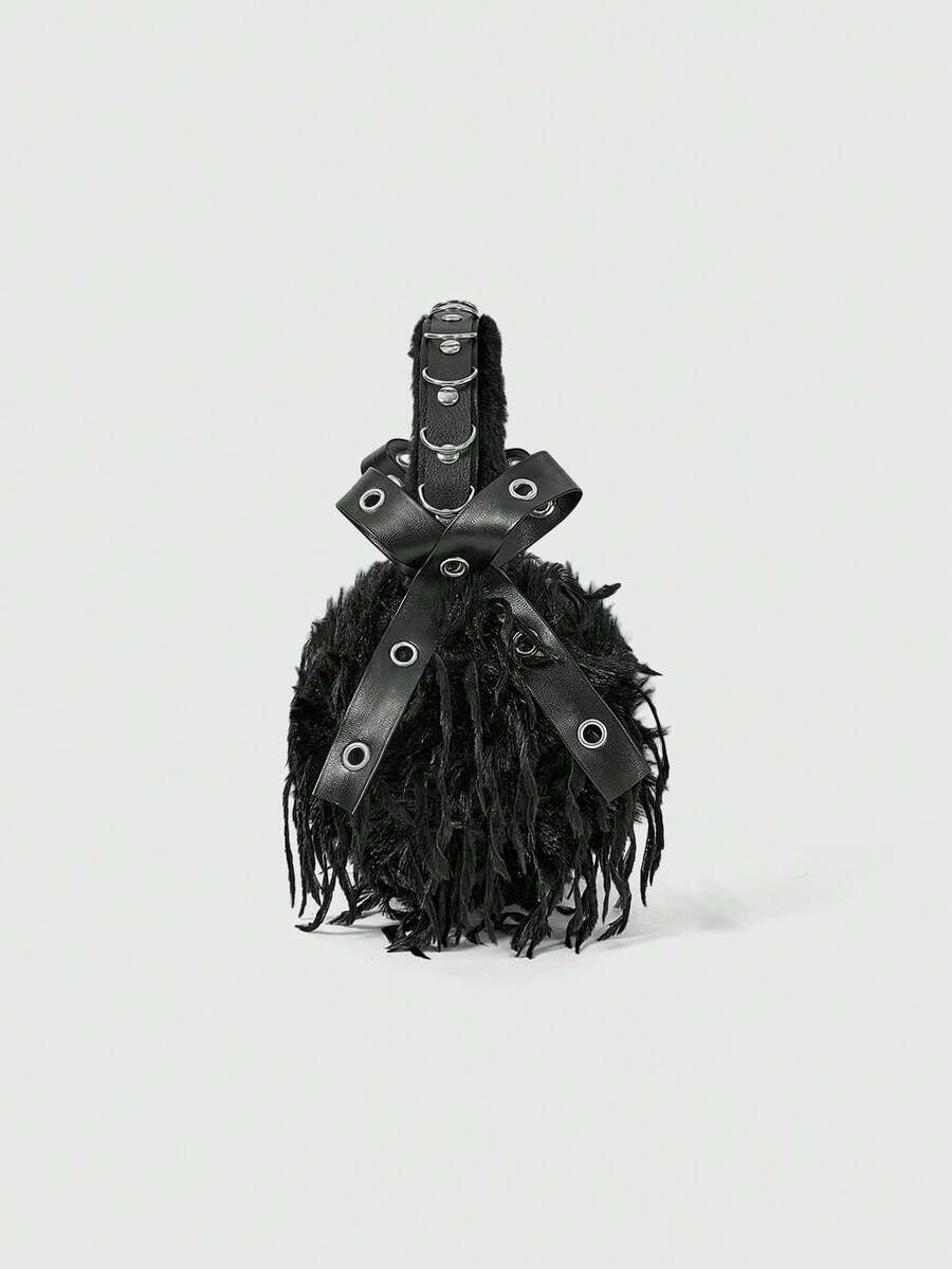 ROMWE Anime 1个黑色Y2K朋克风金属铆钉装饰千禧坏哥特黑蜘蛛耳罩，甜美酷炫时尚亚文化男女通用保暖耳罩 - 亮黑色 - 查看 1