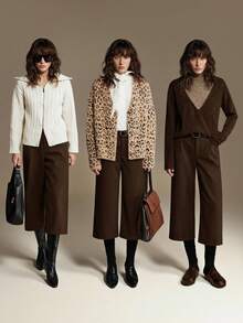 Ontre 女士直筒口袋七分裤，复古风现代都市通勤休闲浪漫款，适合约会、派对、婚礼、毕业典礼、度假、海滩及各种场合。 - 棕色 - 查看 6