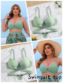 Swim Lushoire Plus Size One-Piece Padded Supportive Beach Swimwear Top - Mint Green - View 3