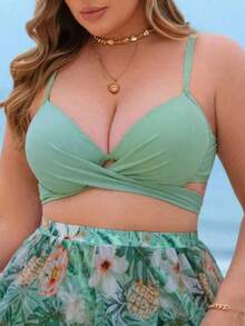 Swim Lushoire Plus Size One-Piece Padded Supportive Beach Swimwear Top - Mint Green - View 6