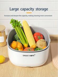 Teckwe 1 Piece Ultrasonic Automatic Cleaning Quick Drainage Portable Lightweight Compact Design Matte White Upper Layer Draining Lower Layer Water Storage Household Fruit And Vegetable Cleaner Drain Basket Suitable For Mother's Day Busy Office Workers Family Gatherings Daily Kitchen Use Spring And Autumn