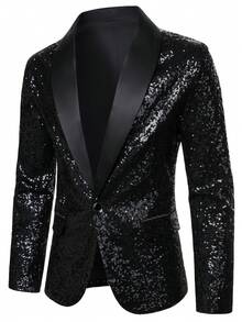 Manfinity AFTRDRK 男士时尚亮片派对西装外套 - 黑色 - 查看 3