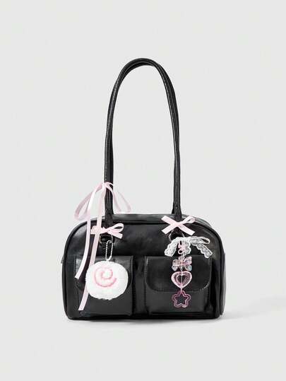 ROMWE Fairycore Bolso de cuero PU de gran capacidad, bolso de hombro, bolso de bolos, bolso de Boston