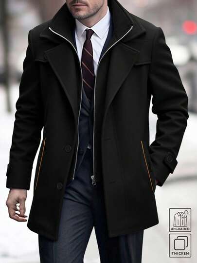 Manfinity Mode Herr enfärgad, slagkrage, tvådelad långärmad ulljacka, höst/vinter