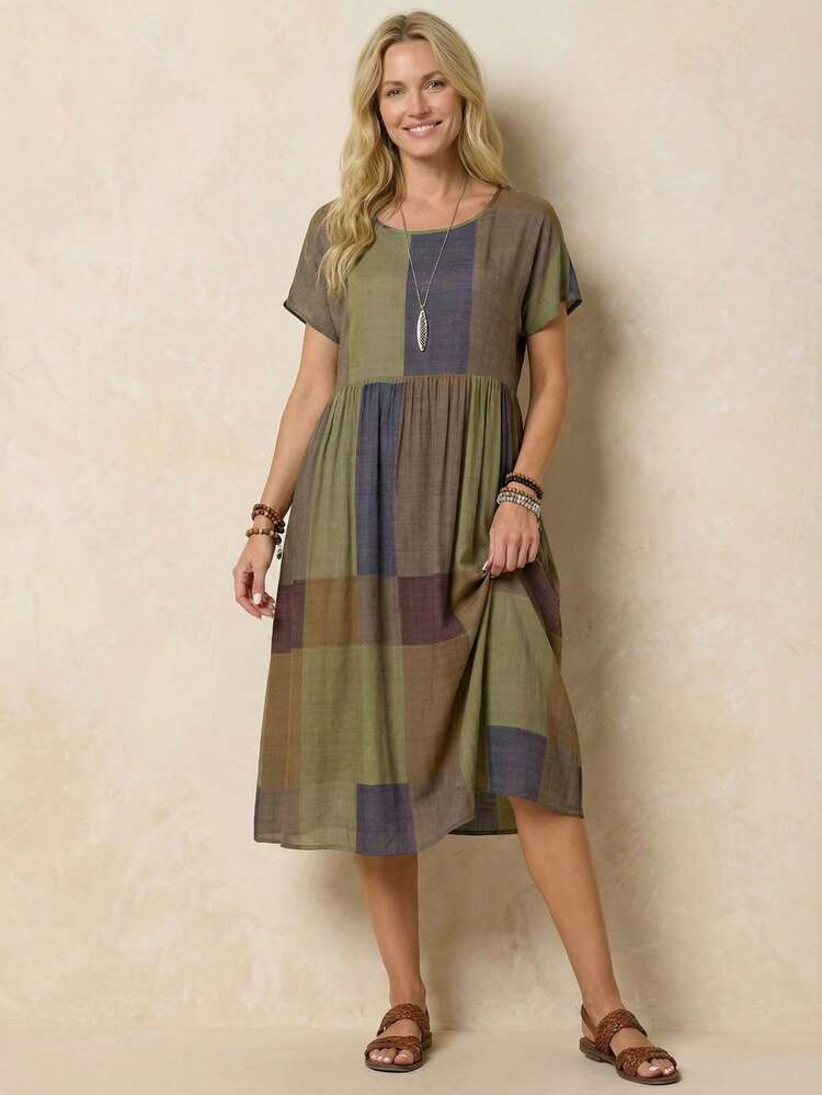 Faunlyn Plaid Print Batwing Sleeve Smock Dress | SHEIN USA