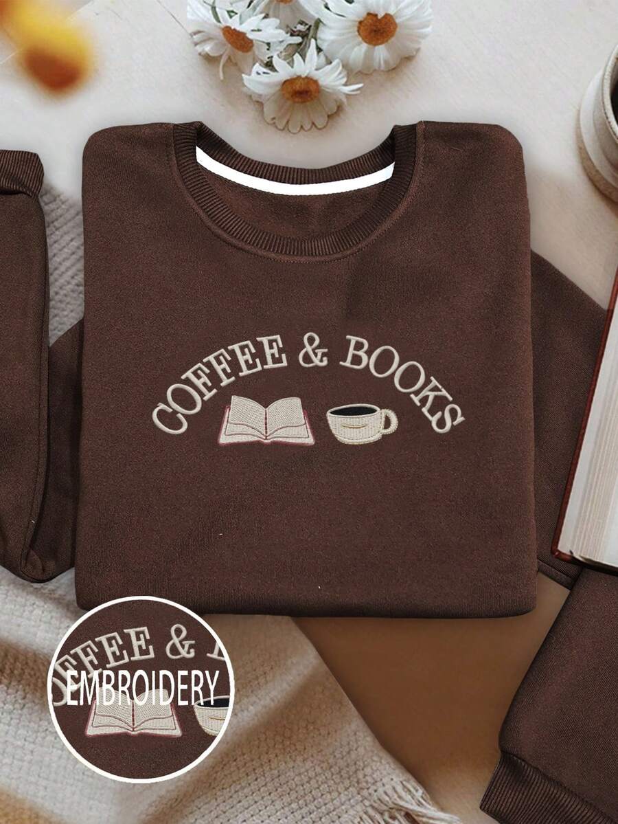 INAWLY Embroidered Sweatshirt, Coffee Sweatshirt, Book Sweatshirt, Autumn Vibe Sweatshirt, Book Lover Sweatshirt, A Gift For You In Autumn - Multicolor - View 1