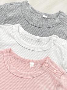 SHEIN Bộ đồ ngủ quần dài tay cổ tròn thoải mái tối giản cho bé gái sơ sinh Dozemod Kids, 2 món - Nhiều màu - Xem 4