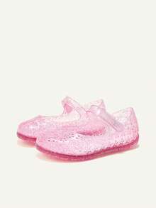 Cozy Pixies 1 Pair Summer Fashion All-Match Versatile Cute Princess Style Heart-Shaped Pink Transparent Crystal Flat Shoes, Suitable For Baby, Beach, Vacation - Pink - View 5