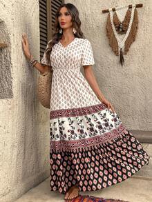 EMERY ROSE 女士度假休闲印花拼接连衣裙 - 彩色 - 查看 4