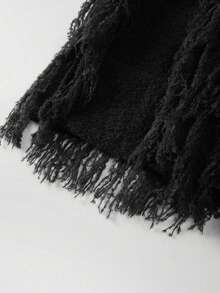 Franclia New Autumn/Winter European And American Style Sexy Asymmetrical Shoulder Tassel Fuzzy Knit Sweater Dress For Women - Black - View 6