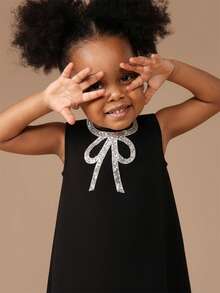 SUMWON Sleeveless A-Line Mini Dress With Embellished Bow Detail For Special Occasions - Black - View 3