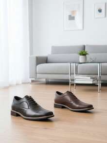 Paquete set de 2 pares de zapatos de vestir de piel genuina en color negro y café de moda para hombre en piel suave, punta cuadrada, cordones, tacón bajo, estilo clásico para negocios y casual. - Multicolor - Ver 2