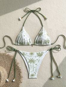 Swim Vcay Bộ đồ bơi bikini hở lưng in họa tiết cây cọ mùa hè dành cho nữ - Nhiều màu - Xem 3