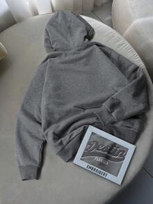 Manfinity Homme 男士字母刺绣长袖连帽衫 - 灰色 - 查看 6