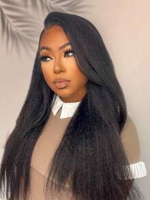 9am Hair Store Human Hair 3 IN 1 HALF WIG Seamless Kinky Straight Flip Over Wig Human Hair No Glue No Lace Wig Half Wig Human Hair 180% Density 14-28 Inch Natural Color Black Natural Hairline Beginner Friendly Hair Accessories For Women Free Gifts Valentine's Day Human Hair No Lace Wig Natural Glueless Wig For Romantic Date For Women - S1 - View 2