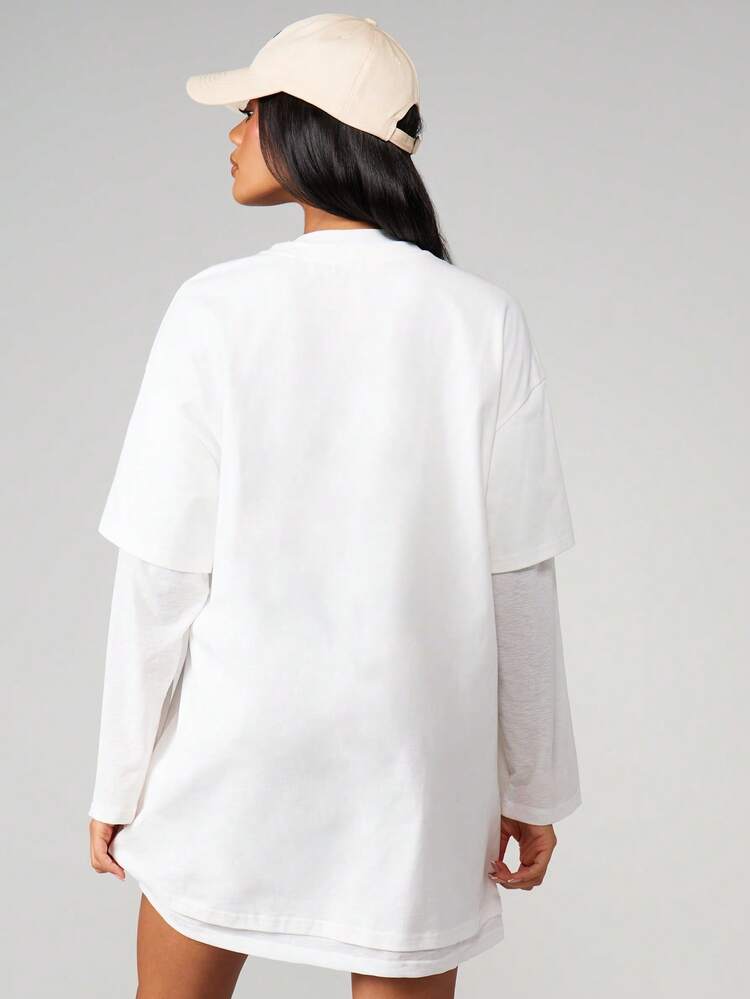 MISSGUIDED Robe t-shirt mini à manches longues, col rond, coupe ample et décontractée, style de rue