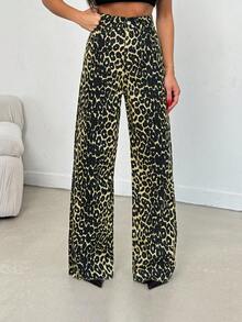 EURMUSE 100% Cotton MID RISE WIDEEG CUT LEOPARD PETITE JEAN - Multicolor - View 3