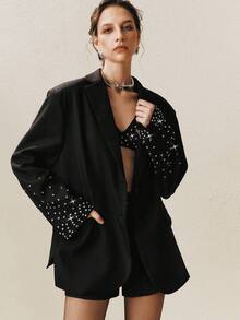 Arave 女士优雅水钻袖口设计西装外套 - 黑色 - 查看 1