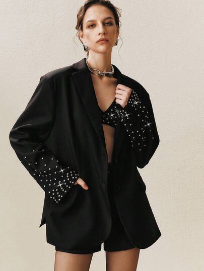 Arave 女士优雅水钻袖口设计西装外套