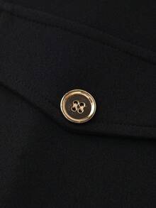 SHEIN Franclia 女士新款独特时尚百搭纯色优雅喇叭裤，高腰显瘦金属拉链长裤 - 黑色 - 查看 7