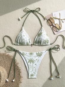 Swim Vcay Bộ đồ bơi bikini hở lưng in họa tiết cây cọ mùa hè dành cho nữ - Nhiều màu - Xem 1