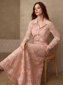 MOTF PREMIUM Chân váy lưới thêu hoa, xuân/hè - Hồng - Xem 5