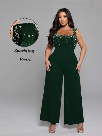 NU&NOW Plus Size Elegant & Sexy Party Bodysuit, Fitted With Decorative Pearls, Slimming
